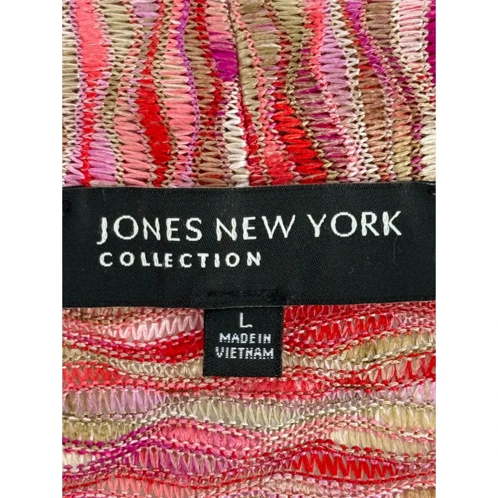 Jones New York Collection Pink Red Space Dye Open Front Cardigan Sweater Sz L